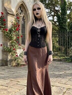 Satin-Like Brown Maxi Skirt — Sleek A-Line Silhouette